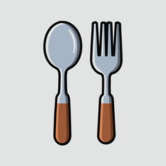 Simple Cartoon Illustration of Spoon and Fork Cutlery