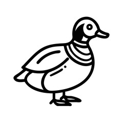 Harlequin Duck Icon, Black and White Line Art