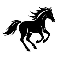 Minimalist horse in full gallop silhouette vector isolated on transparent background