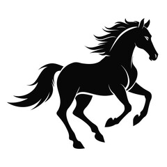 Minimalist horse in full gallop silhouette vector isolated on transparent background