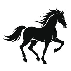 High quality galloping horse vector black silhouette on clear background