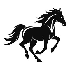 Minimalist horse in full gallop silhouette vector isolated on transparent background