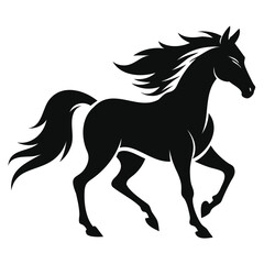 High quality galloping horse vector black silhouette on clear background