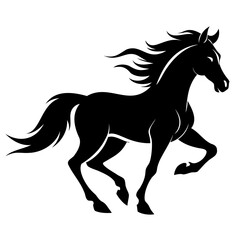 High quality galloping horse vector black silhouette on clear background