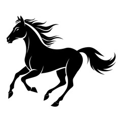 Dynamic horse silhouette in full gallop on transparent background