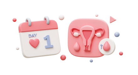 Menstrual cycle starting on day one with uterus and calendar showing first day