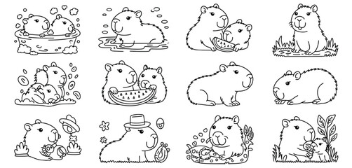 Adorable Capybara Illustrations Line Art Set for Kids