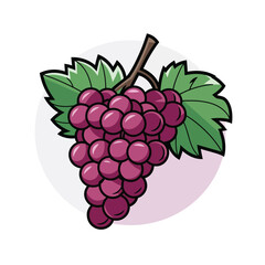 Cartoon Illustration of a Bunch of Red Grapes with Leaves