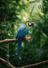 Obraz premium a brightly colored macaw parrot sitting on a tree branch