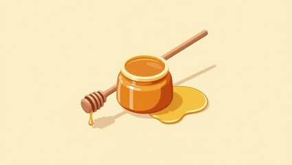 Jarrah Honey. Sweet natural treasure. Isolated 2D Isometric Illustration. Simple honey jar holds sweet natural treasure, symbolizing warmth and comfort at home.