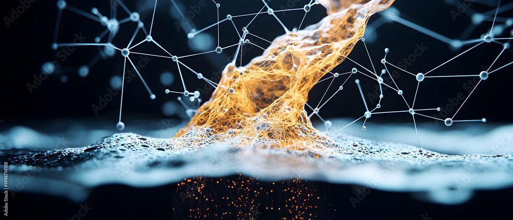 Poster abstract artwork depicts a network of connections. ideal for science tech or data visualization. use