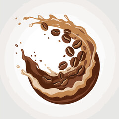 Coffee Beans Splashing in Creamy Brown Liquid