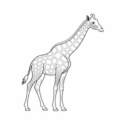 ‎A black and white giraffe line art of a coloring page white background