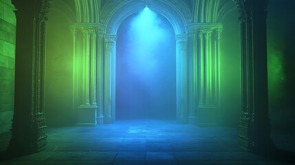 Obraz premium Gothic Hallway, Glowing Light