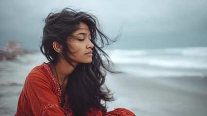 Woman sitting on a beach feeling sad