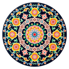 Floral Mandala, Colorful Ornament, Transparent Background.