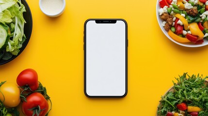 Mockup of a mobile food business social media promotion post, square Instagram layout, blank placeholders for text and food images, minimal clean layout, white and yellow color scheme