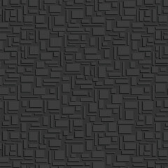 Vector. Geometric seamless pattern. Black background with randomly spaced shaded rectangular shapes. Textured paper pattern.