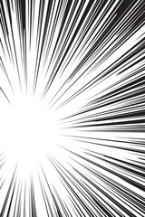 Comic book radial rays, manga or anime speed lines, zoom and motion effects. Cartoon action background. Pop art style elements. Vector illustration