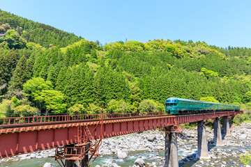 ゆふいんの森号と初夏の景色　大分県玖珠郡　Yufuin no Mori and early summer scenery. Oita Pref, Kusu County.