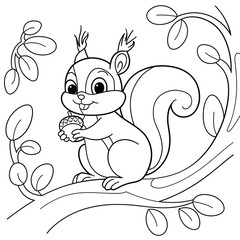 squirrel with acorn coloring page 