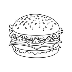 hamburger on blue background coloring page 