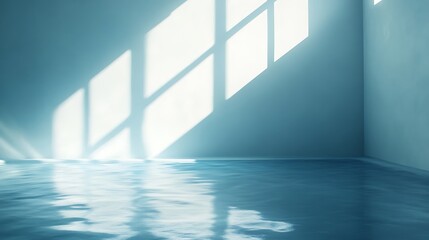 Fototapeta premium Abstract blue interior with empty wall and floor.