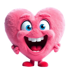 Fototapeta premium Fuzzy Pink Heart Character with Big Smile, transparent background..