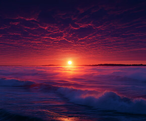 Ocean Sunset created with Generative AI Technology, ai, generative