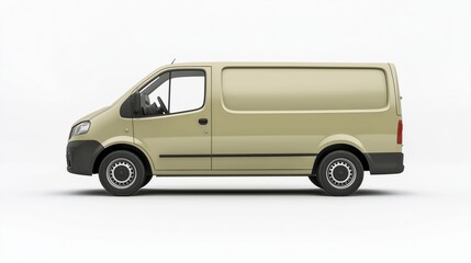 Photorealistic mockup of a commercial cargo green van, side view, isolated on a white background