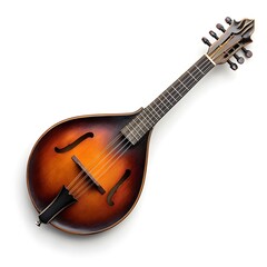 Fototapeta premium A beautiful vintage mandolin with sunburst finish rests on a pristine white background, showcasing its intricate details and craftsmanship.
