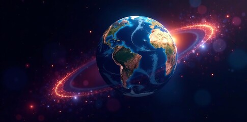 Abstract representation of earth rotating in space with binary code overlay, astronomy, data, rotation