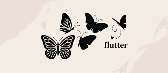 Elegant Black Butterfly Silhouettes on Beige Background