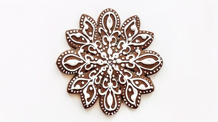 Fototapeta premium A gingerbread cookie presented in isolation on a spotless white background, clearly revealing the unique shape and charming details of this delicious treat. The cookie's distinct gingerbread aroma see