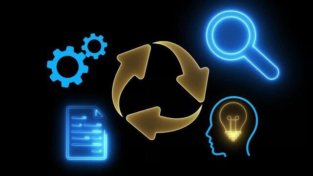 Feedback loop for continuous improvement Business decision-making strategy. business improvement concept on transparent background. 4k video.