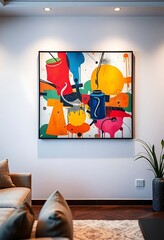 living room with a couch and a painting on the wall