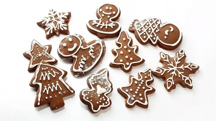 Fototapeta premium A gingerbread cookie presented in isolation on a spotless white background, clearly revealing the unique shape and charming details of this delicious treat. The cookie's distinct gingerbread aroma see