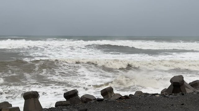 Rough Sea Large Waves As Hurricane Lurks Offshore - Haikui