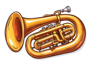 Naklejka premium A detailed illustration of a gleaming golden euphonium musical instrument isolated on a white background perfect for music related projects.