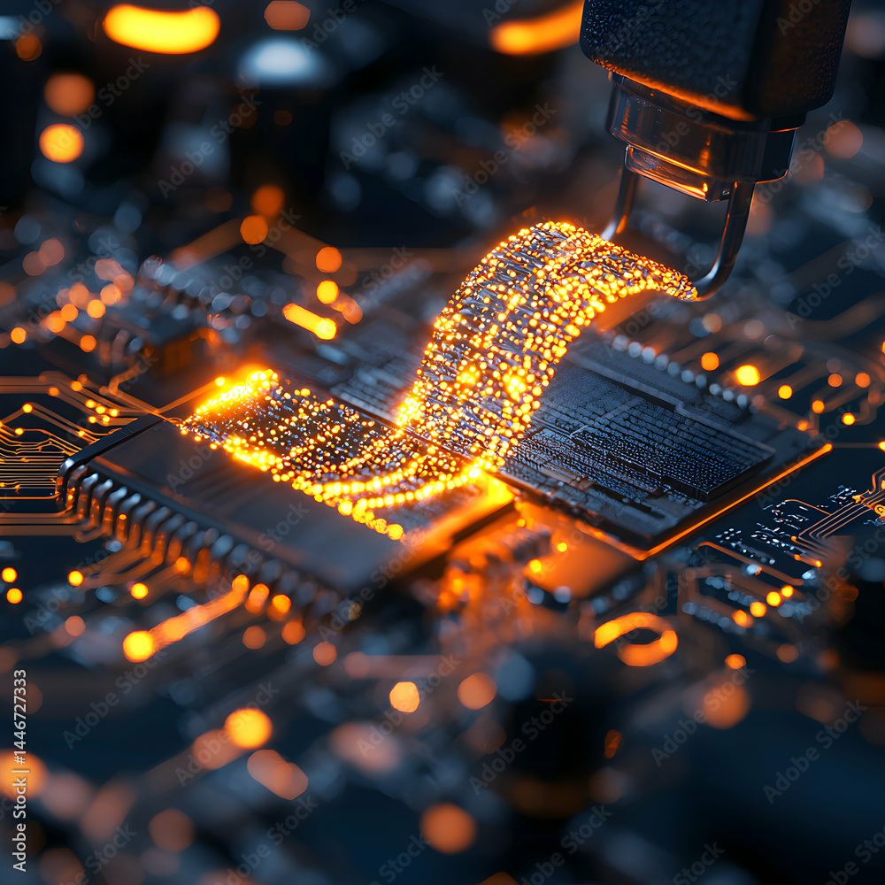 Poster an abstract image of a circuit board with glowing connections. use this for tech related marketing o