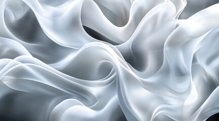 Obraz premium Soft, flowing, light gray fabric drapes in elegant folds. Detailed textures and subtle gradients create a luxurious look