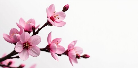 Beautiful spring decoration with plum blossom branch on white backdrop, branch, isolated, floral