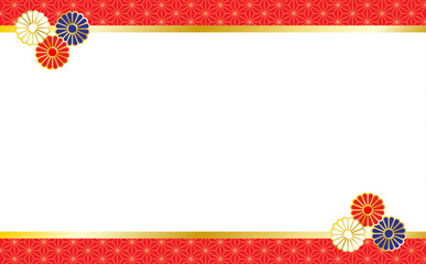 麻の葉と菊模様の和柄フレームイラスト