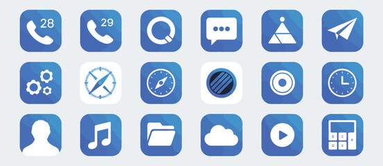 Collection of Blue Square App Icons for Mobile Interface