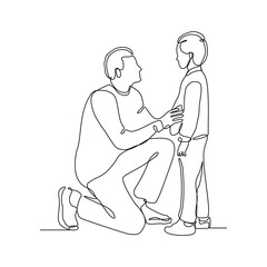 Continuous single line of young father giving some wise advice talk to his child. Happy family parenting concept. Trendy sketch drawing editable stroke vector illustration	