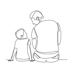 Continuous single line of young father giving some wise advice talk to his child. Happy family parenting concept. Trendy sketch drawing editable stroke vector illustration	