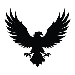 Fototapeta premium Silhouette vector of an eagle in flight with spread wings on a white background
