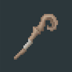 Obraz premium wooden staff in pixel art style with isolated background