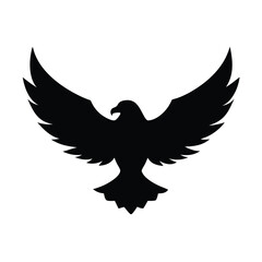 Obraz premium Silhouette vector of an eagle in flight with spread wings on a white background