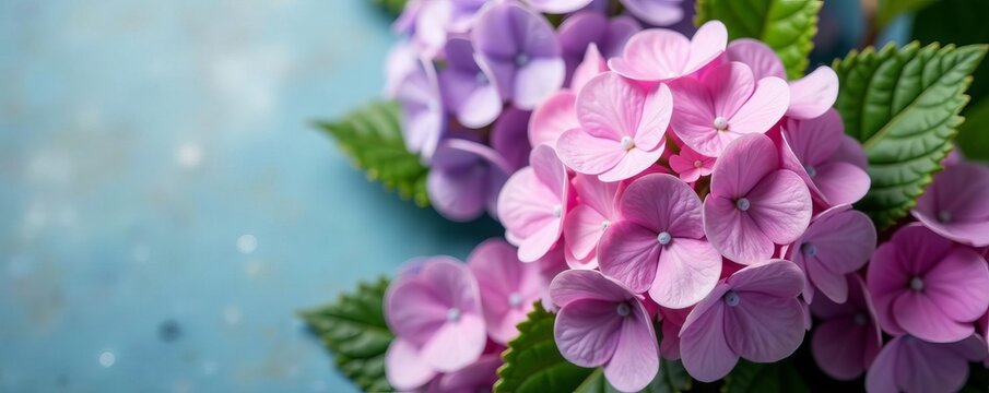 Close up of beautiful hydrangea and garden flowers arrangement on greeting card, close up, vibrant colors, petals - Powered by Adobe